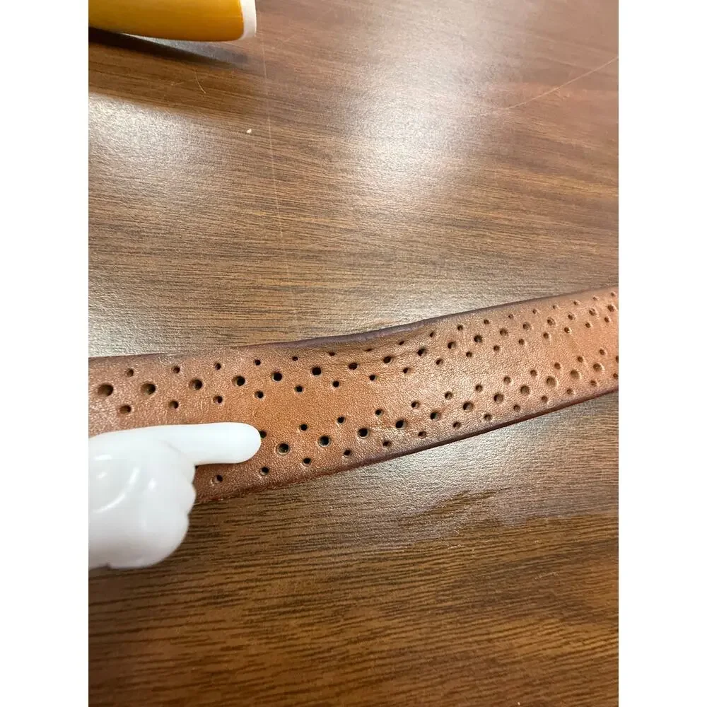 Fossil Leather Belt Perforated Cutout Boho Brass Buckle Brown 41 Inch